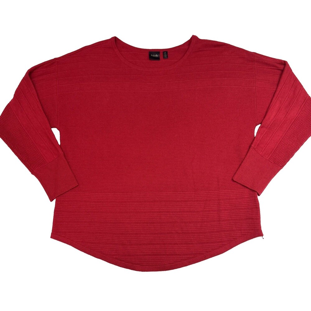 Rafaella Red Long Sleeve Women's Large Crew Neck Classic Fit Curved Hem